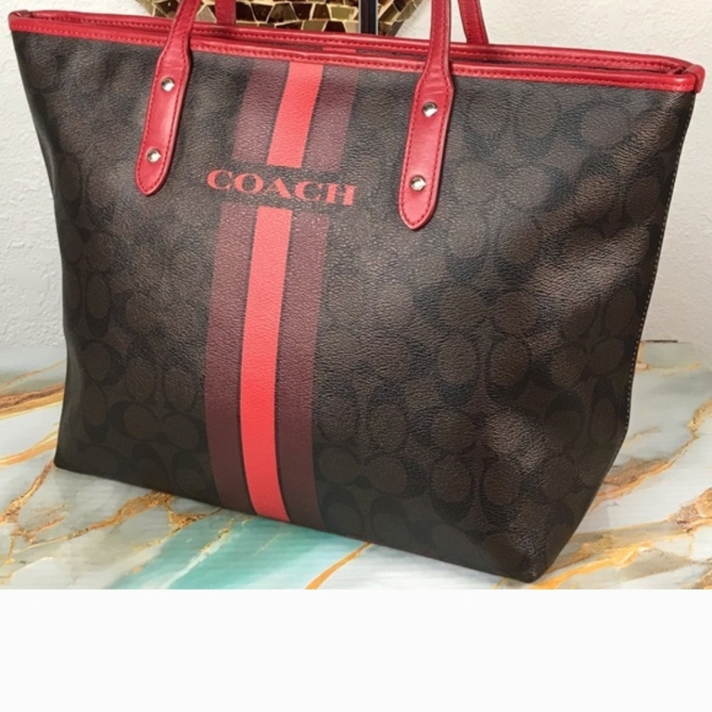 COACH Varsity Stripe City Zip Tote Bag  2016   11.75"x10.5"x5.5" - Picture 9 of 14